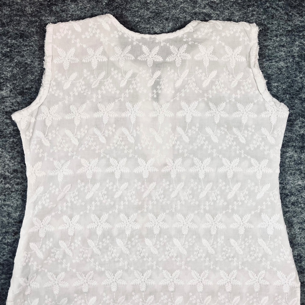 Embroidered Floral Tunic Dress Women L White Sleeveless Beachwear Resortwear - Picture 7 of 13